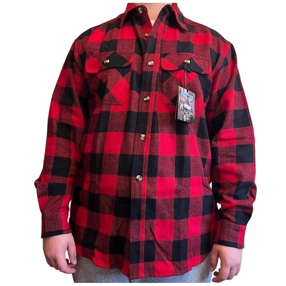 NWT Deadstock Cotton Red Black Buffalo Plaid Shirt Button Up Flannel XLT